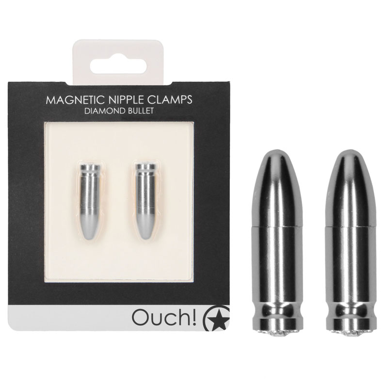 OUCH! Magnetic Nipple Clamps Diamond Bullet - Silver